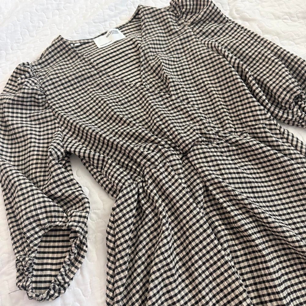 Women S Short Dress Black Gingham Puff Sleeve STRETCH WAIST  RUSTIC PRAIRIE COZY